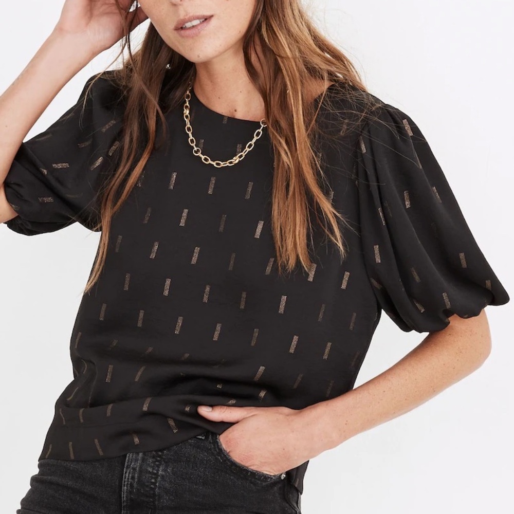 Madewell | Metallic Jacquard Puff-Sleeve Top
